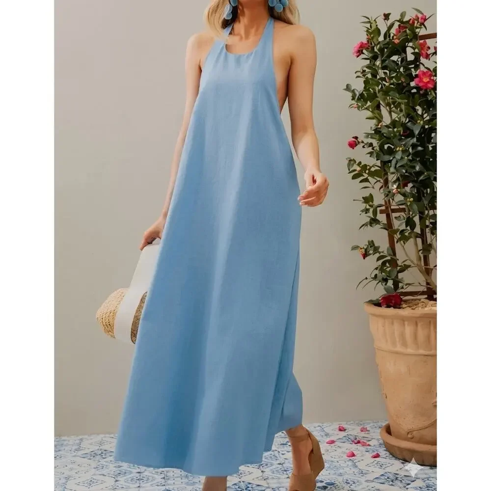 POMANDER PLACE Breakers Blue Lyle Halter Dress Sz XL NWT Retail $298 Tuckernuck